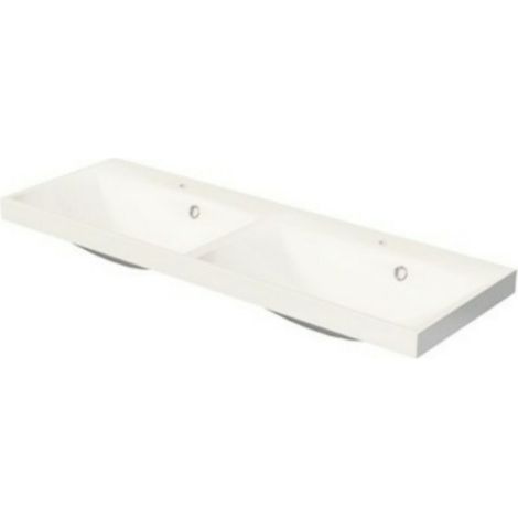 Cube Way 120x40x5,5 cm doppio lavabo da incasso in marmo colato con due fori per rubinetteria, bianco lucido (CU212050)