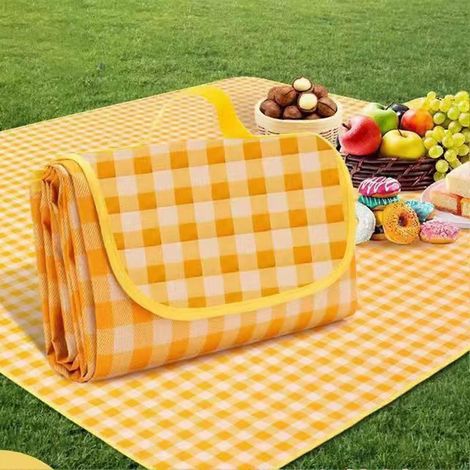 Couverture de pique-nique pliable à carreaux, 200 x 200 cm, jaune, pour l'extérieur (1/5)