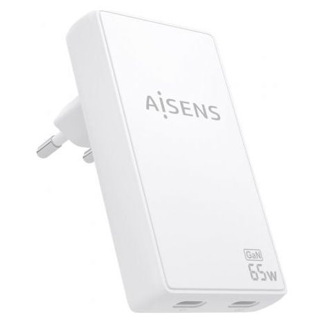 Cargador de Pared GaN Aisens ASCH-65W2P077-W/ 2xUSB Tipo-C/ 65W/ Blanco