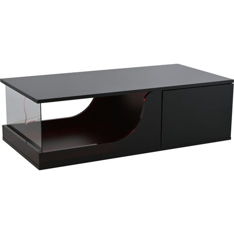 Mesa de centro negra 100 x 50 x 30 cm con 2 cajones, LED y acabado brillante (1/5)