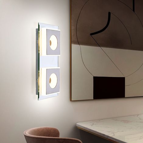 Applique LED moderna a luce indiretta per soggiorno, corridoio e scale, specchiata, nichel opaco, acrilico satinato, 2x 6W 245lm 3000K, LxPxA 33x16x5 cm (1/5)