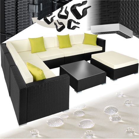 Canapé de jardin lounge en résine tressée avec cadre aluminium noir (1/5)