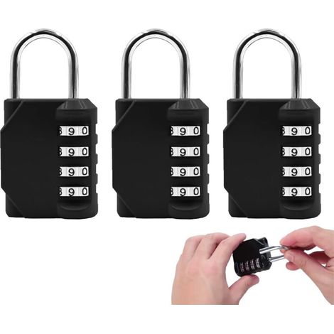 3 Pieces 4 Digit Code Padlock, Combination Padlock, Combination Lock for Locker, Suitcase, Garage, Gate, School (Black) (1/5)