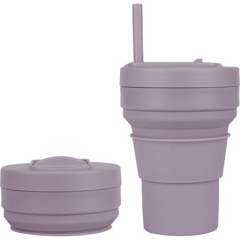 Tasse de voyage pliable 355 ml, tasse à café à emporter avec couvercle et paille, réutilisable et passe au lave-vaisselle, idéale pour le camping, le bureau et les déplacements (Lilas) (1/4)
