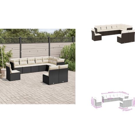 10-tlg. Garten-Sofagarnitur mit Kissen Schwarz Poly Rattan - Gartensofas - Outdoor Möbel - Lounge Set - Rattan Sofa - Gartenlounge (1/3)