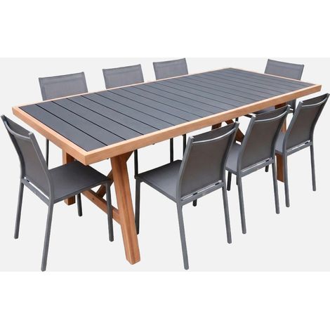 Mesa de jardín de madera de acacia y aluminio con 8 sillas