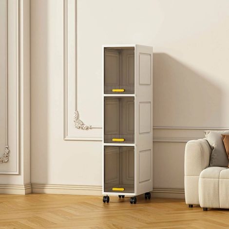 TRADE SHOP - Mobiletto A 3 Livelli Contenitore Portaoggetti Organizer A Colonna Stretto Con Ruote - (1/4)