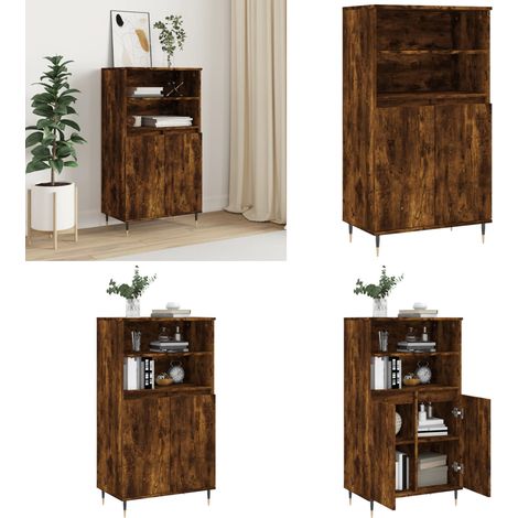 Buffet haut Chêne fumé 60x36x110 cm Bois d'ingénierie - Buffet Design Industriel - Meuble Rangement - Armoire Cuisine - Commode Salon - Étagère Murale - Home & Living