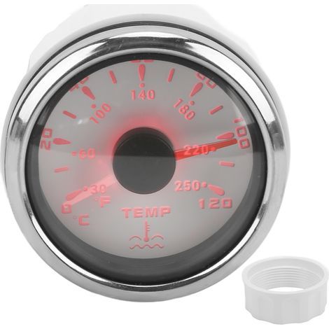 Jauge de température d'eau 52mm 7 couleurs rétroéclairage IP67 étanche indicateur à aiguille 1600‑22Ω pour bateaux camping-cars blanc (1/5)