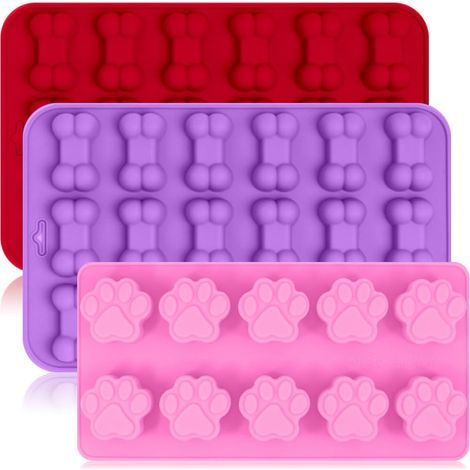 Ensemble de 3 moules à glaçons réutilisables en silicone en forme de pattes de chien et d'os (1/5)