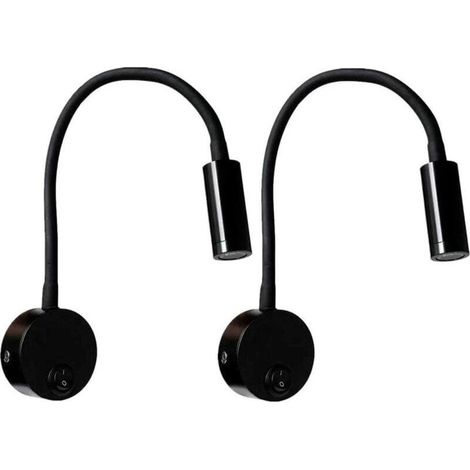 2 Lampes Lecture Murale Noires 3W, Flexible LED chevet bureau (1/4)
