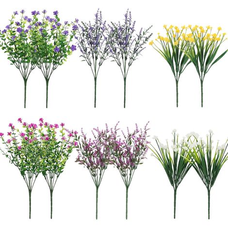 Künstliche Blumen 12 Bündel Kunstblumen wie echt Künstliche Balkonpflanzen Wetterfest Seidenblumen Blumenstrauß UV-beständig Blumen für Balkonkasten Pflanzgefäß