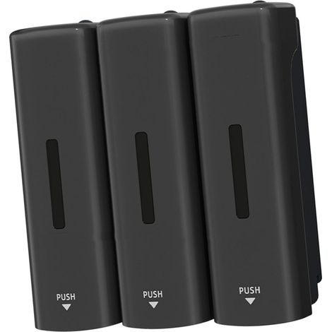 Manueller 3-Kammer-Seifenspender zur Wandmontage, Tropfflüssigkeit, je 350 ml Fassungsvermögen, mit großer Öffnung und doppelt auslaufsicherem Pumpenkopf, YW-312, Gun Grey (1/5)