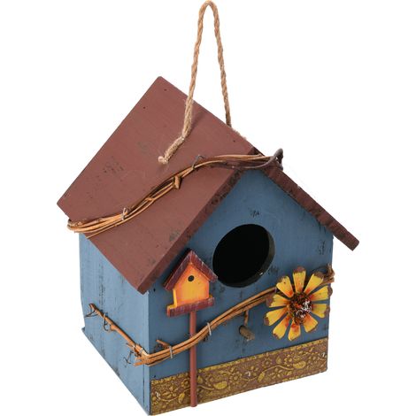 Casetta per uccelli in legno Toivize - Design rustico blu - 20,5x13,5x15 cm - Per giardino e balcone (1/5)