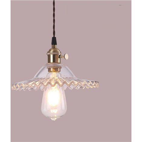 Suspension industrielle vintage en verre – Abat-jour transparent Ø22cm – Support laiton – Interrupteur intégré – Pour espaces de 10 à 15 m² (1/5)