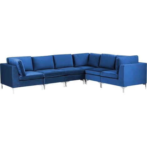 Modular Corner Sofa 6 Seater EVJA Velvet Navy Blue Left Hand (1/5)