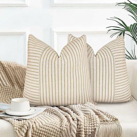 lot De 2 Housse Coussin 45 X 45 Housse De Coussin Coton Lin Coussin Canape Rayures Coussin Dco Bohme Coussin Canape Dco Pour Canap Salon Chambre C (1/5)