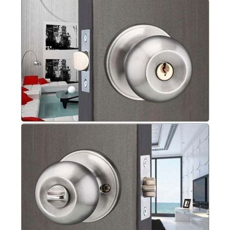 Poignée de porte ronde - - Verrouillage par clés - Loquet réglable 60/70mm - Acier inoxydable - Pour portes 35-50mm (1/4)