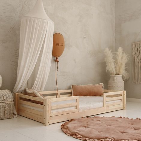 Cama 90x190 con barandillas y somier patas 1 cm Myléna Madera