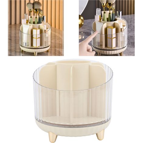 Tube de rangement pour pinceaux de maquillage, grande boîte de rangement de bureau pour rouges à lèvres et cosmétiques, porte-crayons à sourcils rotatif transparent, étagère, blanc crème (1/5)