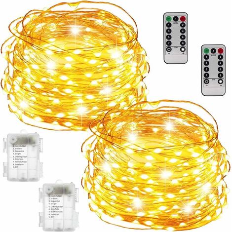 Bedroom String Lights [Set of 2] 10M 100LED Mini Battery Operated LED String Lights Indoor & Outdoor Decoration Light Fairy Lights for Bedroom Christmas Wedding Party Home Garden (Warm Yellow) SOEKAVI (1/5)