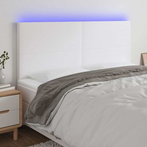 vidaXL Cabecero con luces LED cuero sintético blanco 160x5x118/128 cm (1/5)