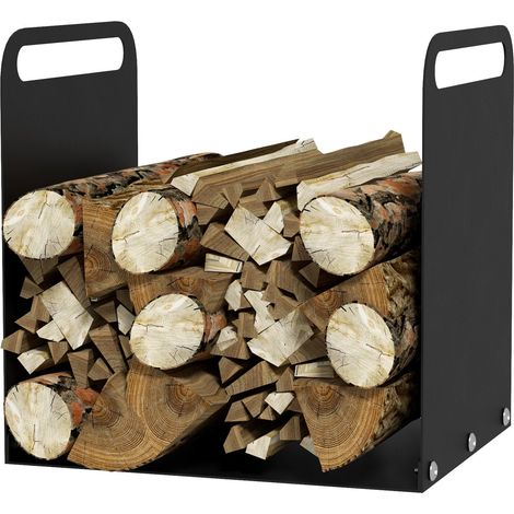 Kaminholzregal 36,5 x 30 x 36 cm Brennholzregal mit Griffe, Feuerholzregal für Outdoor, Indoor, bis 30 kg, Stahl, Schwarz