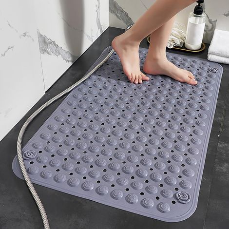 Tapis de Douche Antidérapant 50x80cm,Tapis Antidérapant Douche avec Ventouses et Trous de Drainage,Matériau PVC,Toucher Doux,Gris (1/5)