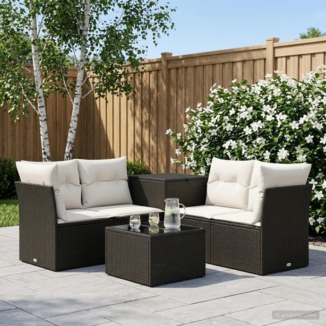 vidaXL Juego de Sofá 6 uds. Negro y Blanco Crema (1/5)
