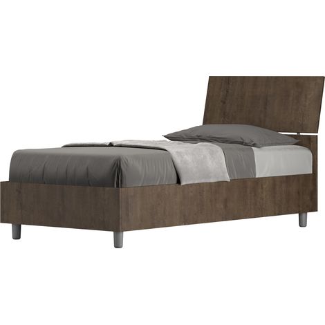 Letto Singolo 80x200 cm con Rete e Contenitore Testata Inclinata Demas Noce (1/5)