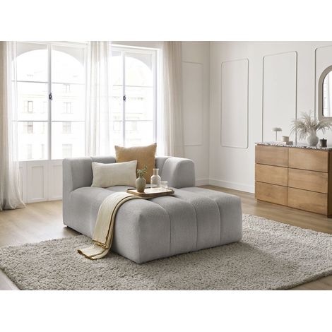 BOBOCHIC - Méridienne pour canapé modulable ANNECY tissu bouclette Angle droit Gris clair (1/5)