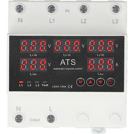 Automatischer Umschalter 63A 3P4W mit LED-Anzeige, einstellbarer Spannungsschutz für Hausgeneratoren