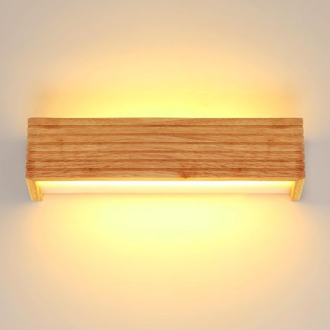 Applique Murale Interieur Bois, 18W Lampe Murale Vintage Industrielle, 3000K Blanc Chaud, Luminaire Mural LED Rectangle pour Chambre à Coucher, Salon, Salle à Manger, Couloir, Café (1/5)