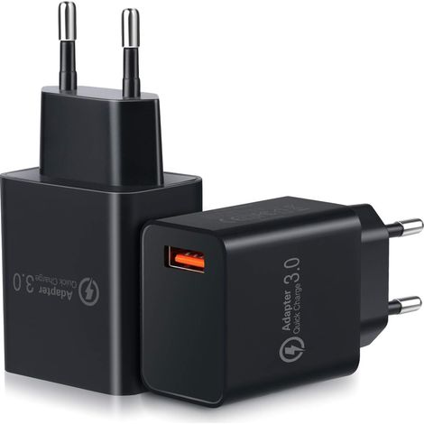 2-Pack Quick Charge 3.0 Chargeur Mural USB,Charge Rapide de 18W Adaptateur Secteur USB pour Chargeur sans Fil 10W QI, tablettes, (Noir 2) (1/5)
