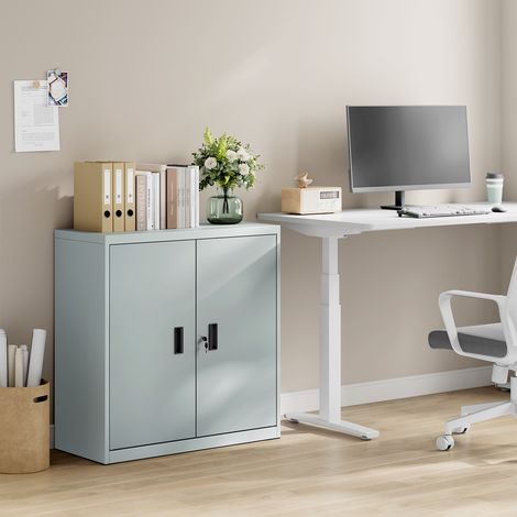WOLTU Aktenschrank Büroschrank, Lagerschrank abschließbar, Ordnerschrankmit höhenverstellbarem Einlegboden, Metallschrank mit Schloss, Mehrzweckschrank, 90x92.5x40 cm, Grau (1/5)