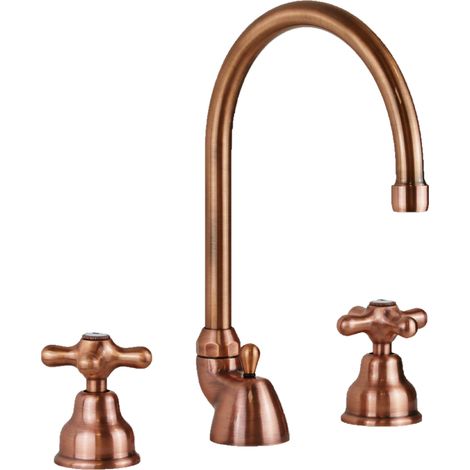 Grifo para lavabo de tres orificios con doble palanca, caño alto giratorio, color cobre Paffoni Iris IRV057RM  cobre - Iris