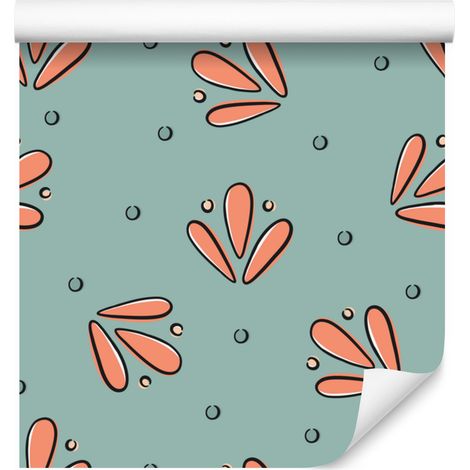 Papier peint Petites fleurs marines, gris et orange 50x1000 cm (1/5)