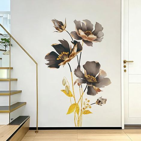 Grands Stickers Muraux Fleurs Noires et Dorées pour Chambre Adulte (1/3)