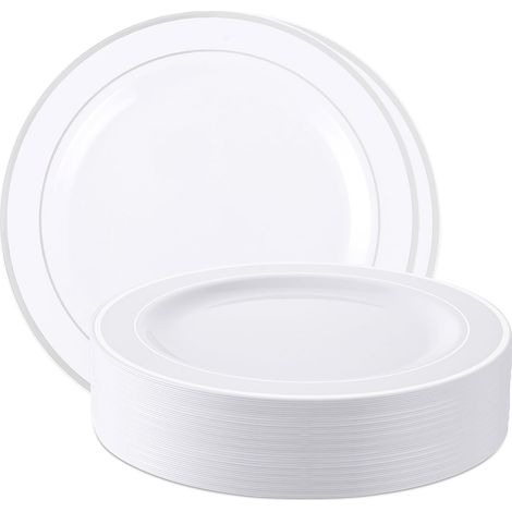 Lot de 40 assiettes en plastique blanches de 26 cm – Réutilisables (1/5)