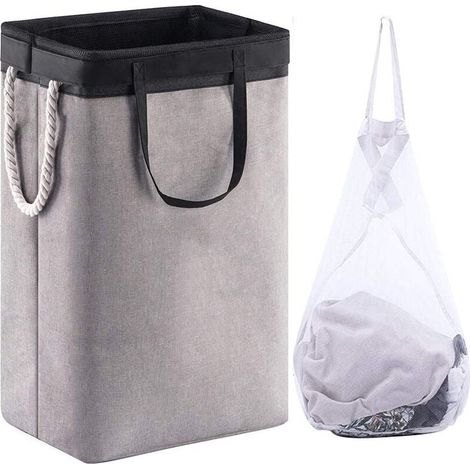 Panier à linge avec poignées de couvercle et étagères pliables avec doublure intégrée pour chambre à coucher, dortoir, jouets, rangement pour vêtements 41 x 31 x 60 cm Noir et beige (1/5)
