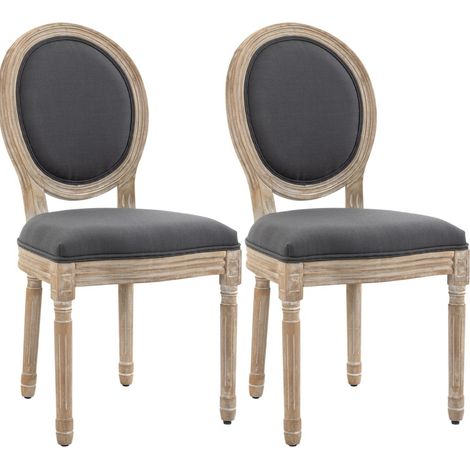 Sillas de comedor 2 uds con respaldo efecto lino, gris/natural, madera de caucho - MODENUIT (1/4)