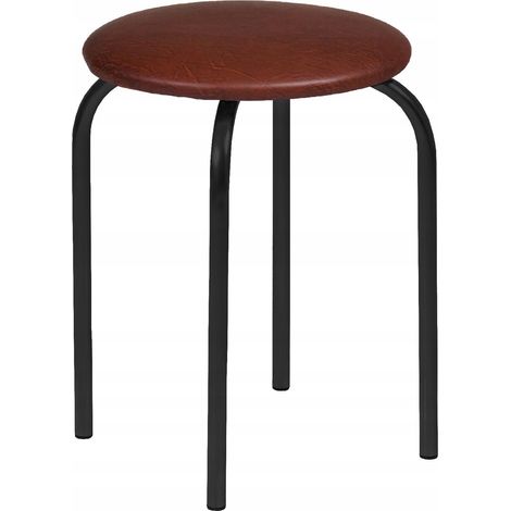Tabouret en cuir écologique marron foncé avec pieds en métal noir pour salle à manger Furnitex (1/3)