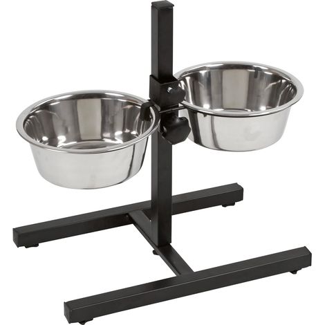 1 - Support Gamelle Chien - Gamelle Inox - Réglable En Hauteur - Pour Alimentation Animaux Domestiques - Argent - 43x25x20 Cm (1/5)