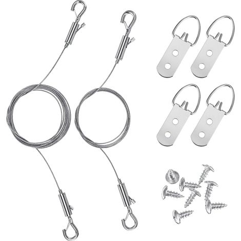 2 Pack Heavy Duty Picture Hanging Cable Adjustable Hooks Mirror Frame Kit Stainless Steel Wire Rope Hanging Wire Rope Picture Hanging Steel Cable for Pictures (1/5)
