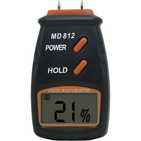 Tragbares digitales 2-poliges Feuchtigkeitsmessgerät für Holzwände, Feuchtigkeitstester, HD-Digital-LCD-Display, Feuchtigkeitsdetektor, Bereich 5 % – 40 %, Genauigkeit +/- 1 %, einteilig, schwarz, Fon