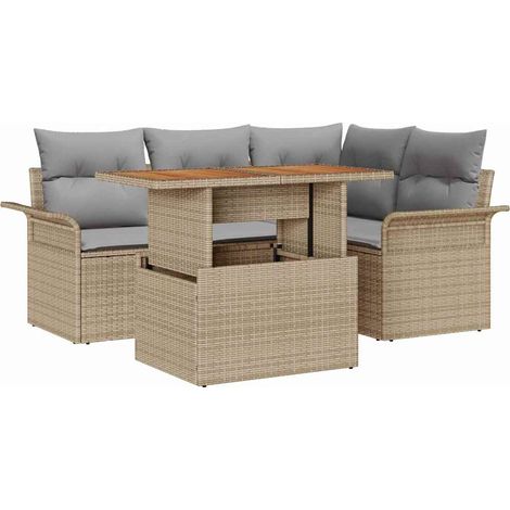 Set Divano da Giardino 5 pcs Beige Poly Rattan vidaXL (1/5)