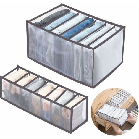Boîte de Rangement pour Jeans, Boîte de Séparation en Maille de Tiroir à Vêtements, Boîte de Rangement Pliable et Lavable, Convient pour le Stockage de Vêtements, Leggings, T-shirts, Jeans 2 p (1/5)