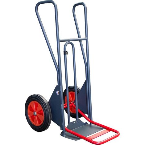 Diable Fimm charge 300kg poignées fermées roues D400mm bandage pneumatique bavette fixe et repliable