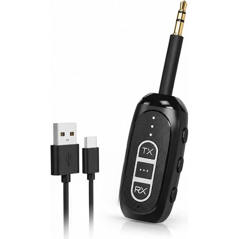 Adaptateur audio Bluetooth 5.4 2-en-1 : émetteur-récepteur Bluetooth avec prise jack 3,5 mm et entrée auxiliaire. Faible latence. Compatible PC, ordinateur portable, tablette, téléphone, casque et hau (1/5)