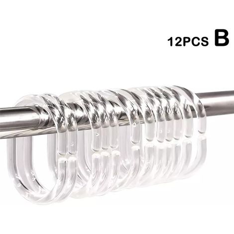Crochet Pour Rideau De Douche - Plastique Lisse - Design En Forme De C - Pour Tige De Douche - Lot De 12